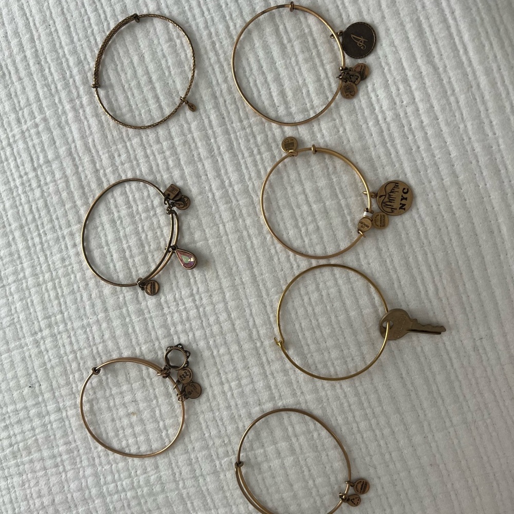 Alex and Ani Gold Charm Bangle Bracelets 7 Total